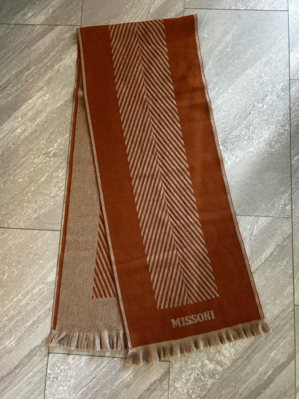 MISSONI Rust and Beige Patterned Scarf